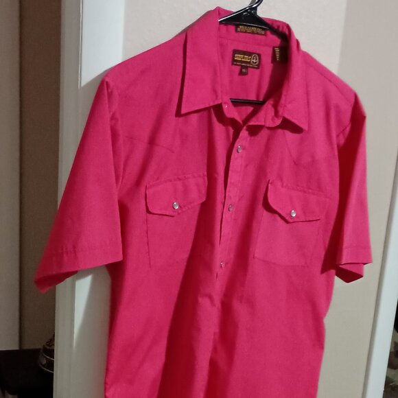 Sheplers Western Fit Mens Short Sleeve Pearl Snap Shirt Size 16.5 Pink - Picture 2 of 10